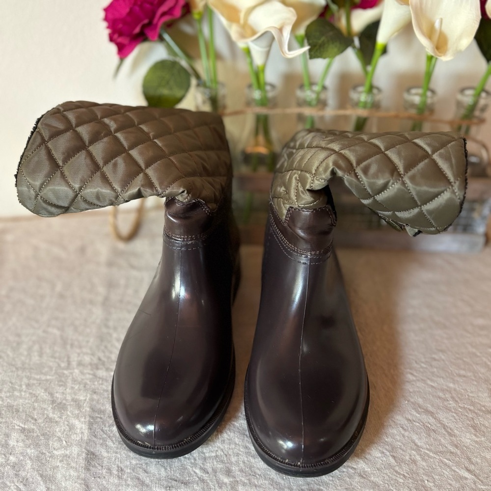 Storm by Cougar Women's Sassy Rain Boot, Size‎ 6. Olive and Brown w/ Side Buckle - Picture 2 of 11
